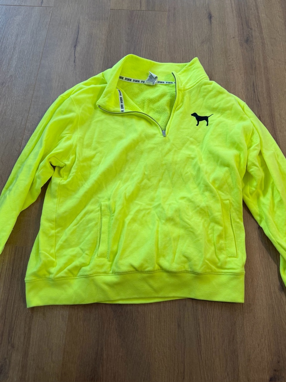 PINK Victoria's Secret Neon Yellow Quarter-Zip Pullover